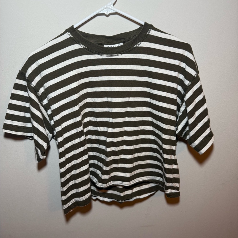 Topshop Green & White Crop Top